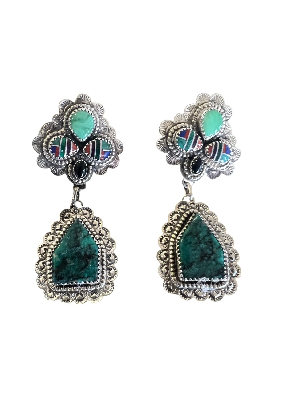 Turquoise Green Silver Drop Earrings - Women Jewelry